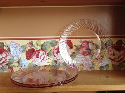 3 Arcoroc Франция розовый вихрь 9» обеденные тарелки - Изображение 1 из 2