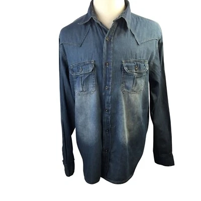 Ditch Plains Chambray Western Shirt Men's XL Long Sleeve Denim Fade Cowboy - Image 1 of 4