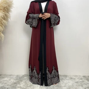 Women Muslim Embroidery Kimono Dubai Abaya Dress Turkey Robe Islamic Ramadan Eid - Picture 1 of 43