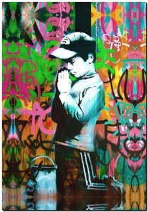 BANKSY STREET ART CANVAS PRINT Boy praying 24"X 32" stencil poster - Picture 1 of 1