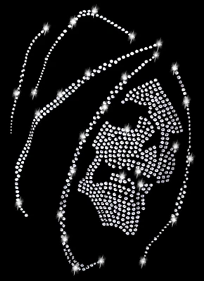 APFELBLÜTE STYLE & ACCESSOIRES PIEDRAS DE PEDRERÍA CALAVERA MUERTE CRÁNEO IMAGEN PARA PLANCHAR APLICACIÓN HOTFIX PLATA