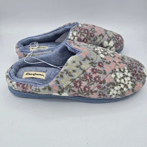 Dearfoams Damen Hausschuhe Große 9-10 Blau Blumen Gesteppt Komfort Slipper - Bild 1 von 8