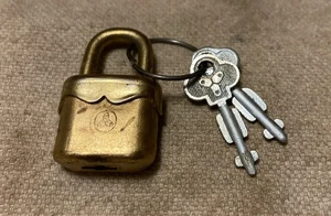 Vintage Trelock Western Germany Miniature Brass Padlock W/Pair Original Keys - Picture 1 of 4