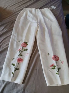 Jessica Howard Mujer 100% Seda Pantalón Floral Bordado Marfil Talla 14 Nuevo - Imagen 1 de 10