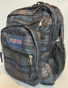 JanSport TDN7 Big Student Backpack - Black Gray Blue Plaid - Laptop - EUC - Picture 1 of 10