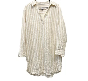 Universal Thread Damen Langarm Leinenmischung Hemdblusenkleid hellbraun gestreift Gr. XS - Bild 1 von 3