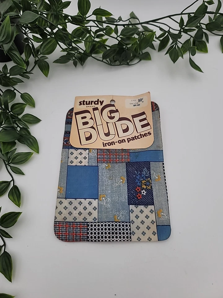 Vintage Big Dude Iron-On Patches 5x7" Floral Denim Patchwork Sturdy Brand 1970's - Image 1 of 3