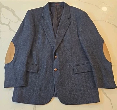 Abrigo Blazer Deportivo De Colección English Manor Lana Tweed Espiga Parche en el Codo Azul 42R Foto 1 de 4