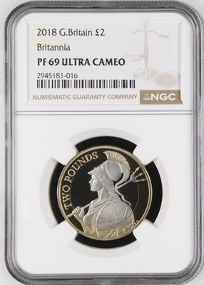 2/0 TOP POP 2018 Great Britain £2 Britannia Proof NGC PF69 - Image 1 of 4