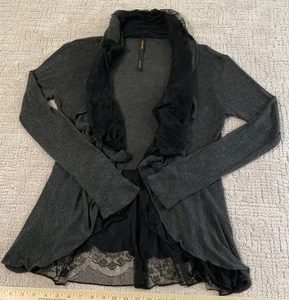 Cárdigan Renee C Gris/Negro Suéter Talla Grande Manga Larga Encaje Abierto - Imagen 1 de 12