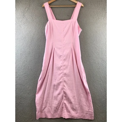 Vestido midi Vince rosa mezcla de lino delantal talla L botones bolsillos Foto 1 de 4
