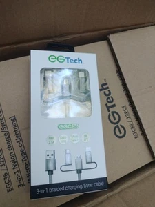 eGTech eGC36 3-in-1 Braided Charging / Sync Cable Fast Micro Type-C 3ft - Picture 1 of 3