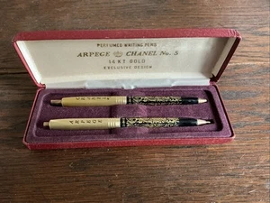 Vintage Arpege Channel No.5 14k Gold Filigree Perfumed Writing Pens w/case; 0418 - Picture 1 of 9