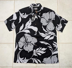 Quiksilver Men's Large Waterman Short Sleeve Hawaiian Shirt Regular Fit Black - Picture 1 of 8