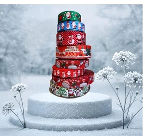 Christmas Ribbons - Santa & Snowman - Sold By The Metre - Picture 1 of 20