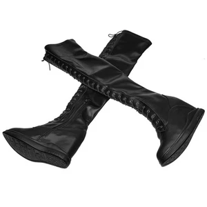 Chunky Sneakers Women's Black Leather Wedges Over The Knee Boots High Heel Pumps - Picture 1 of 14