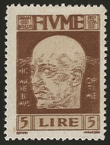 1920 Fiume - 5 l. D'Annunzio con doppia stampa MH* - Imagen 1 de 1