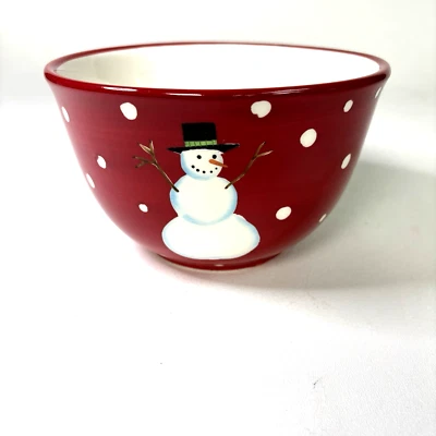 Tigela de servir boneco de neve vermelha com bolinhas brancas 7" diâmetro x 4,25 altura - Imagem 1 de 4