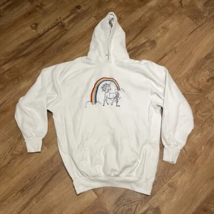 Steve & Barrys Unicorn White Hoodie Mens Size XL Vtg Sweatshirt Pullover Fleece - Picture 1 of 9