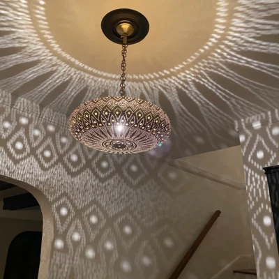 Moroccan Brass Ceiling Lamp, Simple Moroccan Pendant Chandelier - Handmade Light - Image 1 of 4