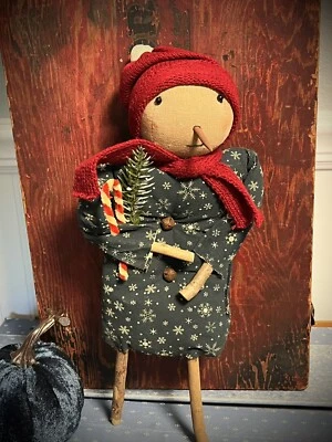 Grubby Primitive Rustic Christmas Sweet Sophia SNOW GIRL Rag Doll Snowman 14"  - Image 1 of 4