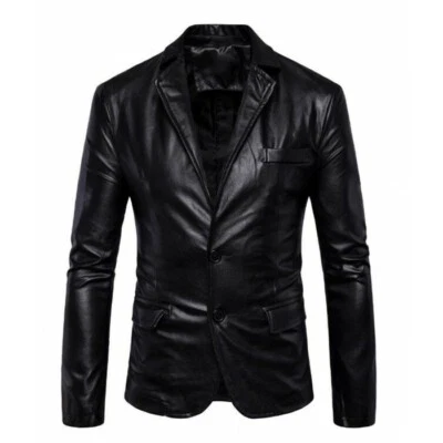 Men's Leather Blazer Genuine Lambskin Two Buttoned Stylish Black Lapel Blazer  - Image 1 of 3
