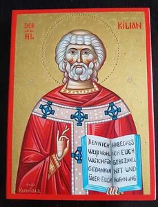 Heilige Kilian IKONE handgemalt 24K Gold Icon St. Icone - Picture 1 of 3