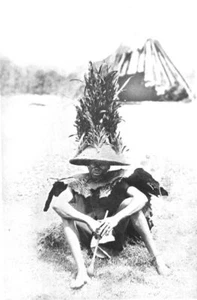 WINAM. Kurioser Kopfschmuck, Stamm; krass nackt; verzierte elfenbeinfarbene Straußenfedern 1900 - Bild 1 von 1