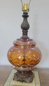 Vintage Large Amber Iridedescent Glass Table Lamp - Picture 1 of 10