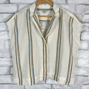 MADEWELL NWD Women's Boxy 100% Linen Olive Surplus Cap-Sleeve Shirt SMALL NQ519 - Picture 1 of 9