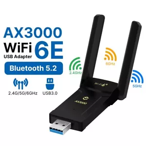 WiFi 6E USB Adapter AX3000 USB 3.0 Tri-band Bluetooth 5.2 Gaming Wireless Card - Picture 1 of 6