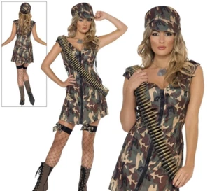 Ladies Sexy Army Girl Soldier Uniform Womens Military Fancy Dress Costume & Cap - Picture 1 of 5