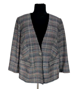 Calvin Klein Women Plaid One Button Blazer Plus Size 22W V-Neck Long Sleeve 197P - Picture 1 of 7
