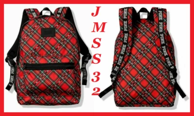 Mochila Campus Victoria's Secret Rosa Vacaciones Cuadros Negra Roja Pimienta Nueva en Paquete Foto 1 de 4