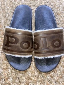 RALPH LAUREN Men's Shoes Slide Sandal Size 11 Brown Suede Shearling POLO $95 NEW - Picture 1 of 3