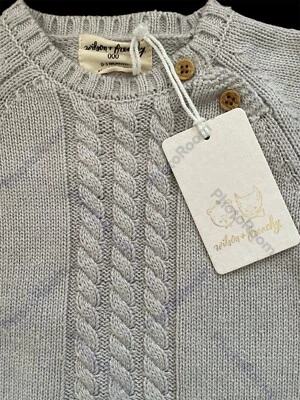 Wilson + Frenchy (Австралия) новый с Ярлыками серый органический кабель трикотажа комбинезон-0-3Mos - Изображение 1 из 4