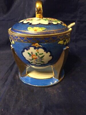 Vintage Old Decorative Pot With Ladle Blue Gold Oriental Samurai Japan • 16.34€