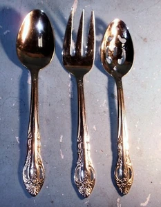 HANFORD FORGE PIERCED ROSE 24k GOLD PLATED FLATWARE SERVING FORK SPOON & SLOTTED - Picture 1 of 7