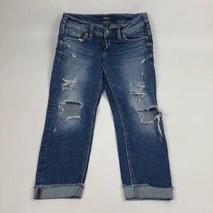 Silver Jeans Suki Skinny Crop distressed Size 30 stretch Medium wash denim - Picture 1 of 16