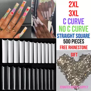 500 PCS XXL C CURVE NAIL TIPS COFFIN HALF COVER EXTRA LONG SQUARE FAKE NAILS - Picture 1 of 33