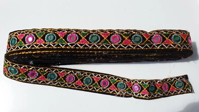 1M Multi Colour Edging Lace Mirror Trim Ribbon Sewing Craft Sari Border Katcchi - image 1 of 3