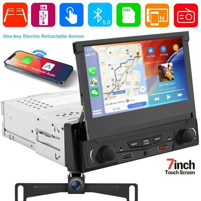 Car Stereo Wireless Apple Carplay Android Aut 1 Din 7" Bluetooth Flip Out Radio - Image 1 of 4