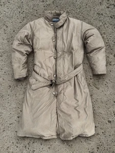 Lands End Goose Down Parka Mens Small Beige Belted Full Length 80s Vintage Coat - Picture 1 of 8