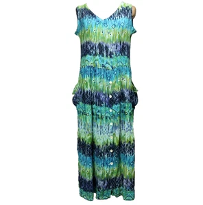 Bila Boho Striped Patterned Midi Dress Sleeveless Button-Front Skirt Blue M - Picture 1 of 19