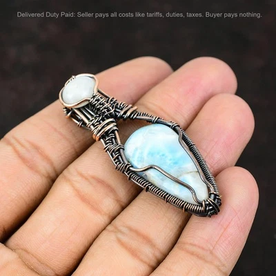 铜天然拉里马尔彩虹月光石线包装订婚吊坠珠宝首饰 — 第 1/4 张图片