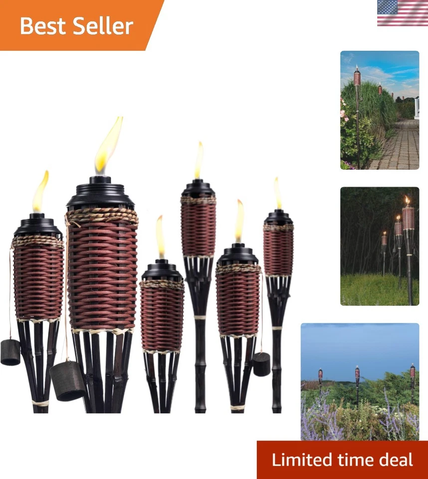 Encantadoras antorchas de bambú para exteriores Sienna quemadas - mecha de fibra de vidrio para una combustión prolongada Foto 1 de 4