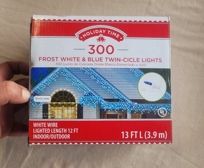 Holiday Time 300 Frost White & Blue Twin-Cicle Lights 13 Ft Length White Wire - Image 1 of 4
