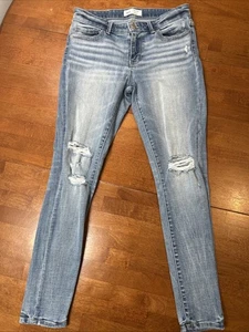 Pantalones de mezclilla BKE Payton para mujer talla 27 tiro medio tobillo ajustados azules desgastados  - Imagen 1 de 14