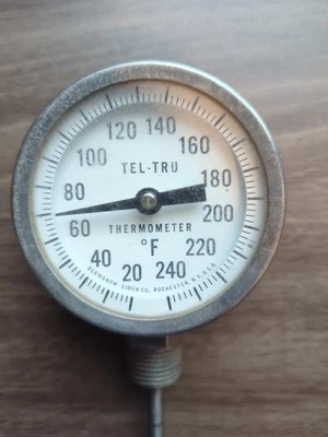 Tel-Tru Termómetro 3" Vástago 20-240 Germanow Simon Co Rochester N.Y. EE. UU. Foto 1 de 4