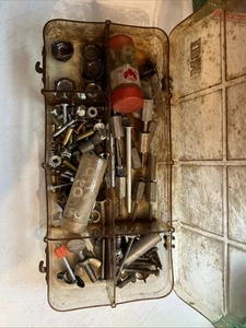 Vintage Washers Nuts Ect. In Plastic Container - Picture 1 of 5